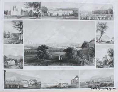1854 - Austria - Vienna from the Hohe Warte (a nearby hill) - Wien von der Hohen Warthe - Antique Engraved Print Sale Professional
