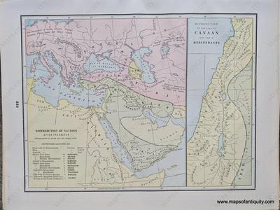 1892 - Distribution of Nations after the Deluge, Distribution of the Sons of Canaan and their Descendants; verso: Four maps: Tribes of Judah and Simeon, Tribes of Benjamin and Dan, The Half Tribe of M Cheap 100% Authentic