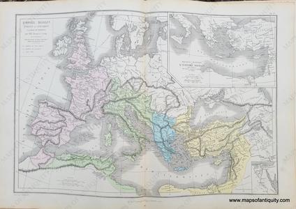 1875 - Roman Empire of East and West at the death of Theodosius - Empire Romain d'Orient et d'Occident a la mort de Theodose - Antique Map Outlet Amazing Pice
