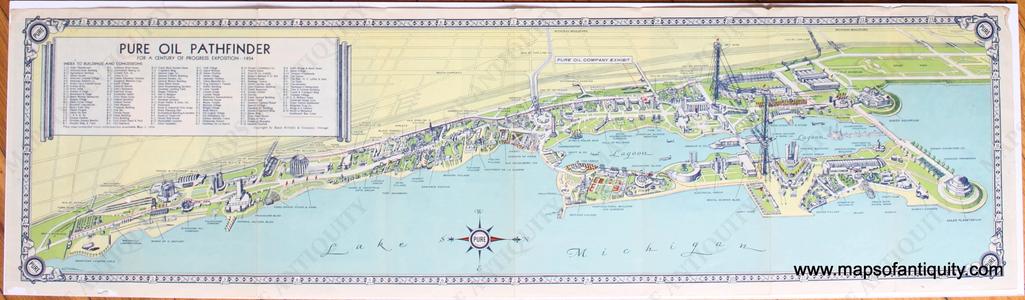 1934 - Pure Oil Pathfinder - For a Century of Progress Exposition *****SOLD***** - Antique Map Cheap Get Authentic