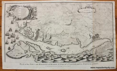 1745 - Plan of the Town and Harbour of Mahon, St. Philip's Castle, and its Fortifications. - Antique Map Cheap Visit
