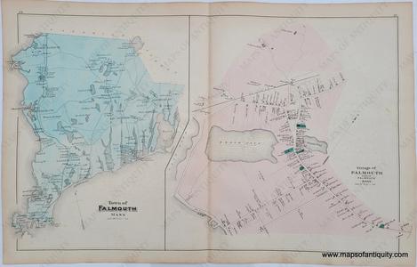 1880 - Town of Falmouth, Village of Falmouth pp. 24-25 - Antique Map Original Cheap Pice