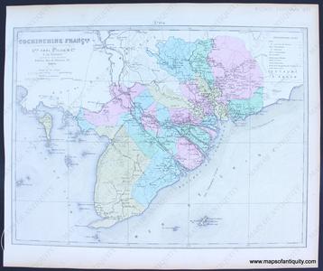 1877 - Cochinchine Francaise (Vietnam) - Antique Map Buy Cheap Very Cheap