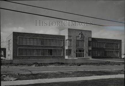 1954 Press Photo St. Monica's Church School Building Fashion Style For Sale