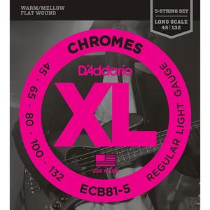 D'Addario ECB81-5 Chromes 5 String Long Scale Flatwound Bass Strings - 45-132 Countdown Package Online