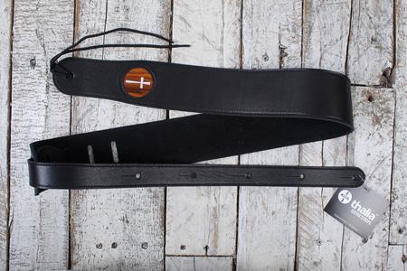 Thalia Black Leather Guitar Strap with Santos Rosewood and Mother of Pearl Cross Inlay Clearance Largest Supplier