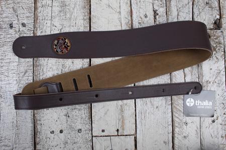 Thalia Dark Chocolate Leather Guitar Strap with Lucky Dragon Inlay Classic Cheap Pice