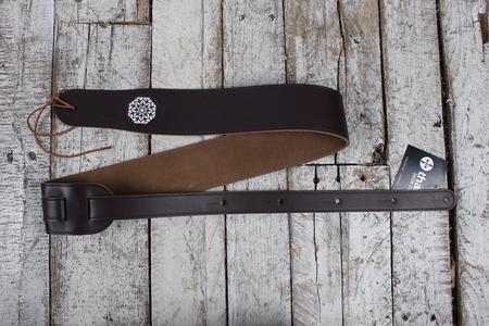 Thalia Dark Chocolate Leather Guitar Strap with Ebony Inked Pearl Stargazer Inlay Popular Sale Online