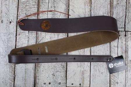 Thalia Dark Chocolate Leather Guitar Strap with AAA Curly Hawaiian Koa and Bee Inlay Professional Online