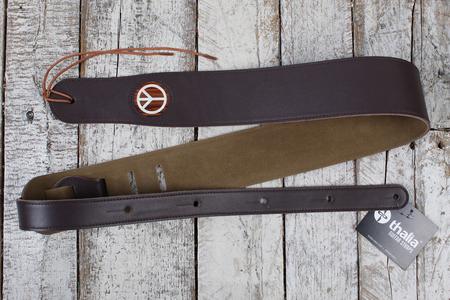 Thalia Dark Chocolate Guitar Leather Guitar Strap wtih AAA Curly Koa and Pearl Peace Sign Inlay Cheap Amazon
