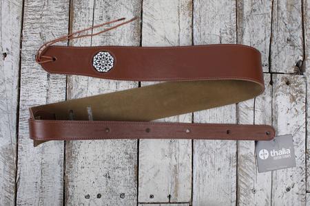 Thalia Brown Leather Guitar Strap with Pearl Stargazer Inlay Cheap Sale Pictures