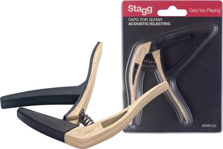 Stagg Curved Trigger Capo for Acoustic or Electric Guitar Light Wood Sale Pre Order