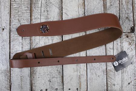 Thalia Brown Leather Guitar Strap with Lucky Dragon Inlay Discount Get To Buy