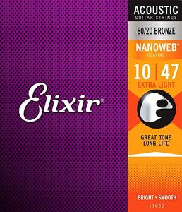 Elixir Nanoweb 80/20 Bronze Extra Light Acoustic Guitar Strings - 10/47 Best For Sale