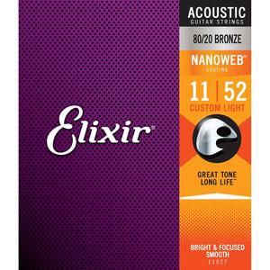 Elixir Nanoweb 80/20 Bronze Custom Light Acoustic Guitar Strings - 11/52 Low Pice Fee Shipping Online