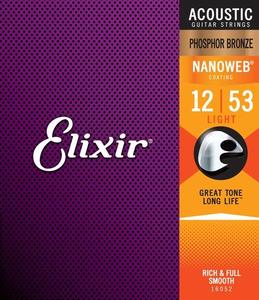 Elixir Nanoweb Phosphor Bronze Light Acoustic Guitar Strings - 12/53 Sale Finishline