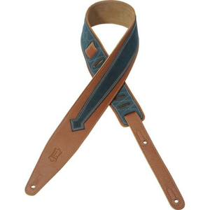 Levy's MGS317BKE-TAN 2-1/2" Garment Leather Guitar Strap-Tan/Aqua Cheap Low Cost