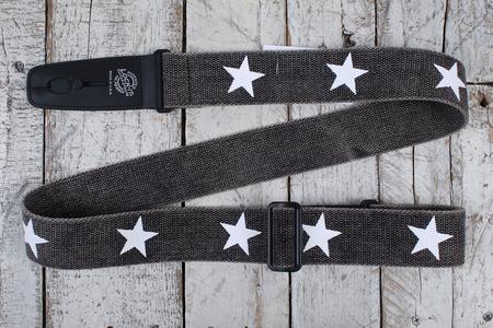 Lock-It Straps 2" Distressed Cotton Guitar Strap Black with White Stars Fashion Style Online