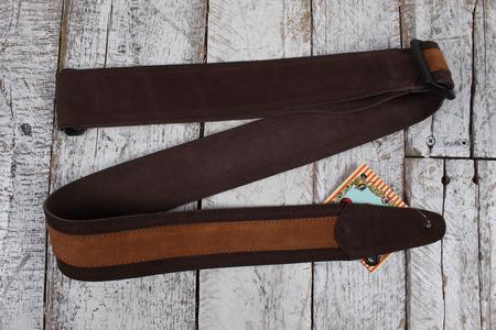 Henry Heller 2 Inch Wide Dark Brown with Light Brown Strip Suede Adjustable Guitar Strap Reliable Online