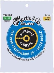 Martin MA180 Authentic 80/20 Bronze 12-String Acoustic Guitar Strings - Extra Light Official For Sale
