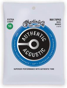 Martin MA170PK3 Authentic 80/20 Bronze Acoustic Guitar Strings - Extra Light - 3 Pack Perfect Cheap Pice