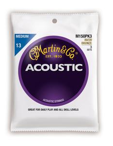 Martin M150PK3 Traditional 80/20 Bronze Acoustic Guitar Strings - Medium - 3 Pack Cheapest For Sale