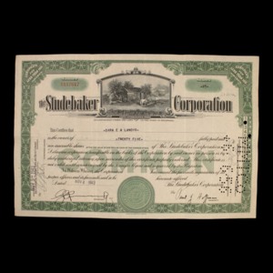 Studebaker Corporation Stock Certificate - 1940s - Auto Industry Cheap Sale New