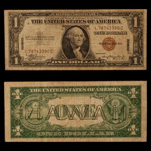$1 U.S. Silver Certificate, Hawaii Overprint Note - 1942 to 1944 - World War II Cheap Newest