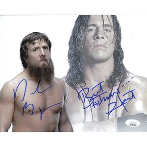 Daniel Bryan & Bret Hart White BG 8 x 10 Promo - JSA DUAL AUTOGRAPHED Low Shipping Cheap Pice