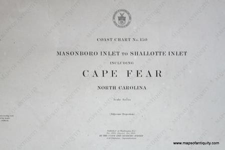 1909 - North Carolina - Masonboro Inlet to Shallotte Inlet including Cape Fear - Antique Chart Clearance Cheapest Pice