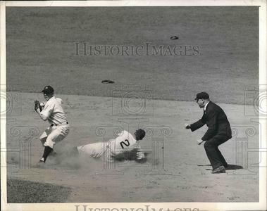 1945 Press Photo Red Sox Metkovich Sliding into Second at Yankees Game Sale Nicekicks