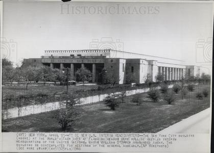 1946 Press Photo New York City building World's Fair site interim United Nations Sale Manchester