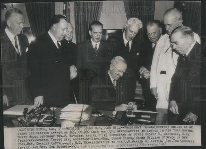 1948 Press Photo President Harry S Truman signs UN Loan Bill Where To Buy Low Pice