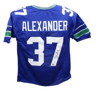 Shaun Alexander Autographed/Signed Pro Style blue jersey Beckett 41013 Buy Cheap Authentic