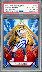 Justin Herbert 2020 Panini Phoenix Fire Burst RC PSA 10 Gem 10 Auto PSA/DNA Sale Latest