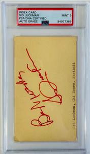 Sid Luckman Autographed Index Card PSA MINT 9 Outlet Official