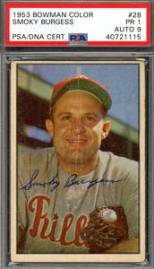 Smoky Burgess Mint 9 PSA DNA Signed 1953 Bowman Color Autograph Latest Collections Cheap Pice