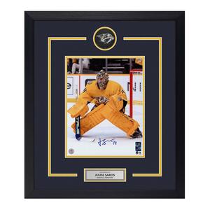 Juuse Saros Signed Nashville Predators Puck Display 23x27 Frame Cheap Sale Low Pice