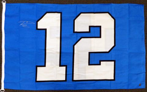 RUSSELL WILSON AUTOGRAPHED SEATTLE SEAHAWKS 12TH MAN 3X5 12 FLAG RW HOLO 130717 Cheap Sale Wholesale Pice