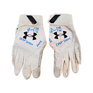 Oswaldo Cabrera Venezuelan Professional Baseball League Autographed and Inscribed "LVBP Debut 2023" Game Used White Pair of Under Armour Batting Gloves (Oswaldo Cabrera LOA) High Quality For Sale