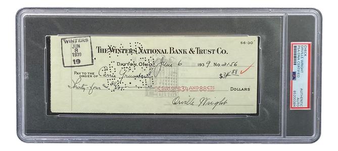 Orville Wright Signed Slabbed Bank Check PSA/DNA 85200384 Free Shipping 100% Original