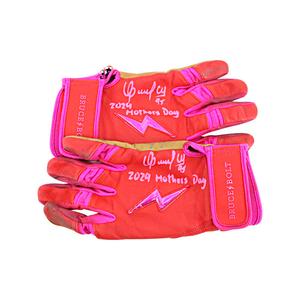 Oswaldo Cabrera New York Yankees Autographed Signed Inscribed Bruce Bolt Red/Pink Game Used Gloves (CX Auth/Cabrera LOA) Tumblr Online