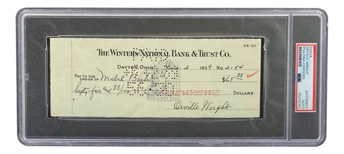Orville Wright Signed Slabbed Bank Check PSA/DNA 85200382 Free Shipping Nicekicks