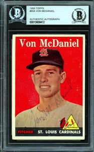 Von McDaniel Autographed 1958 Topps Rookie Card #65 Cardinals Beckett #13608412 Ost Release Dates