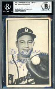 Walker Cooper Beckett BAS Signed 1953 Bowman Black & White Autograph Free Shipping Real