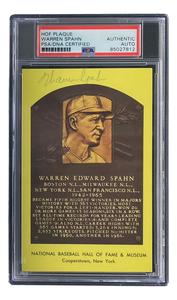 Warren Spahn Signed 4x6 Milwaukee Braves Hall Of Fame Plaque Card PSA/DNA Sale In China