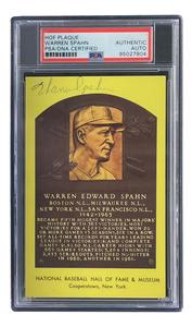 Warren Spahn Signed 4x6 Milwaukee Braves Hall Of Fame Plaque Card PSA/DNA Limited Edition Sale Online