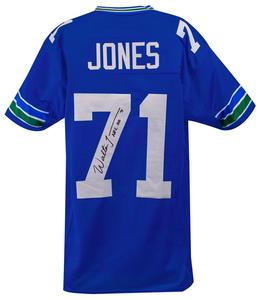 Walter Jones Signed Blue Throwback Custom Football Jersey w/NFL 100 - (SS COA) Free Shipping Pay With Visa