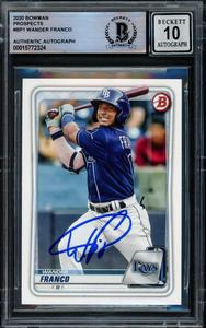 Wander Franco Autographed 2020 Bowman RC Tampa Bay Rays Gem 10 Auto Beckett H Clearance Official