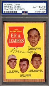 Warren Spahn PSA DNA Signed 1962 Topps 1961 Leaders Autograph Outlet 2025 Unisex